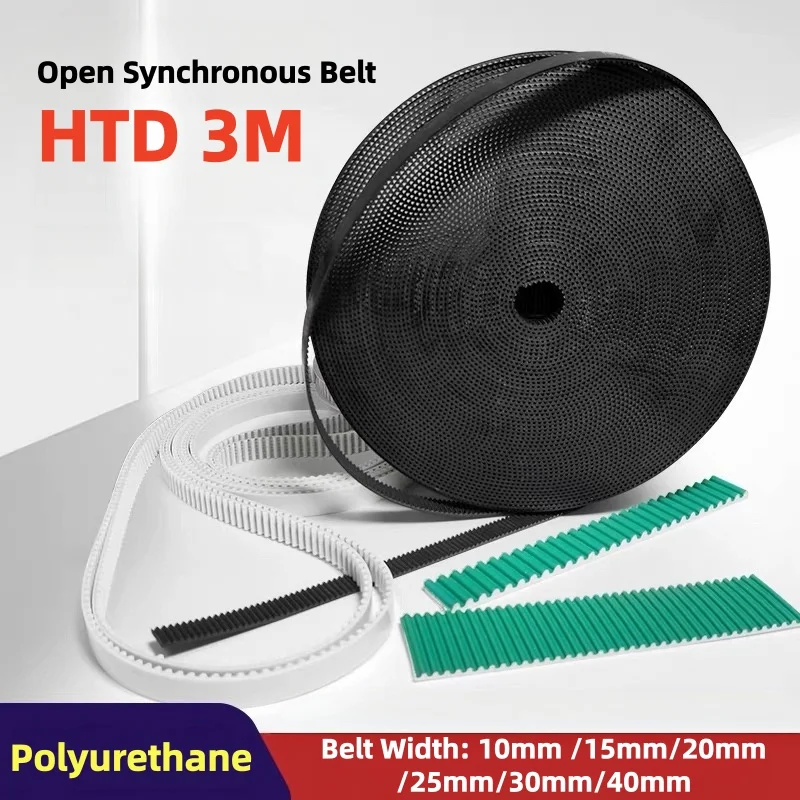 HTD 3M PU Open Timing Belt Width 10mm 15mm 20mm 25mm 30mm 40mm Polyurethane Synchronous Transmission Belt for 3D Printer Machine