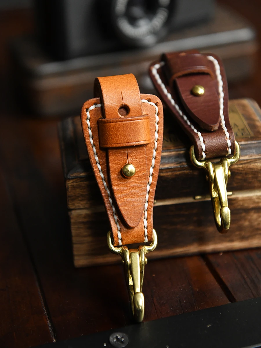 100% Genuine Leather Key Holder For Men Male Vintage Handmade EDC Waist Hanging Belt Loop Keychain Clip Key Hook Chain Buckle