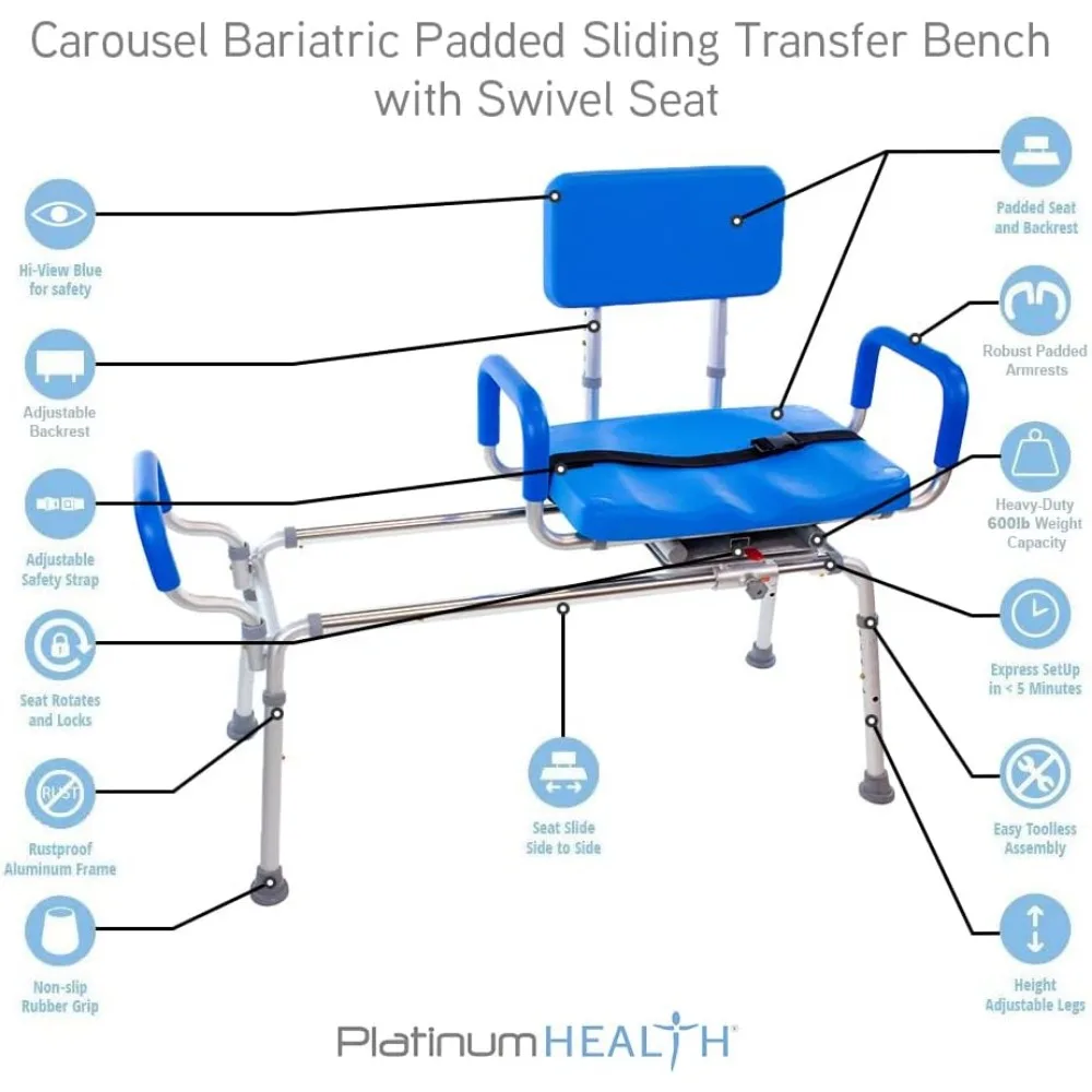 CSliding Shower Chair Tub Transfer Bench with Swivel Seat,Premium Padded Bath with Pivoting Arms,Inside Shower  Handicap Seniors