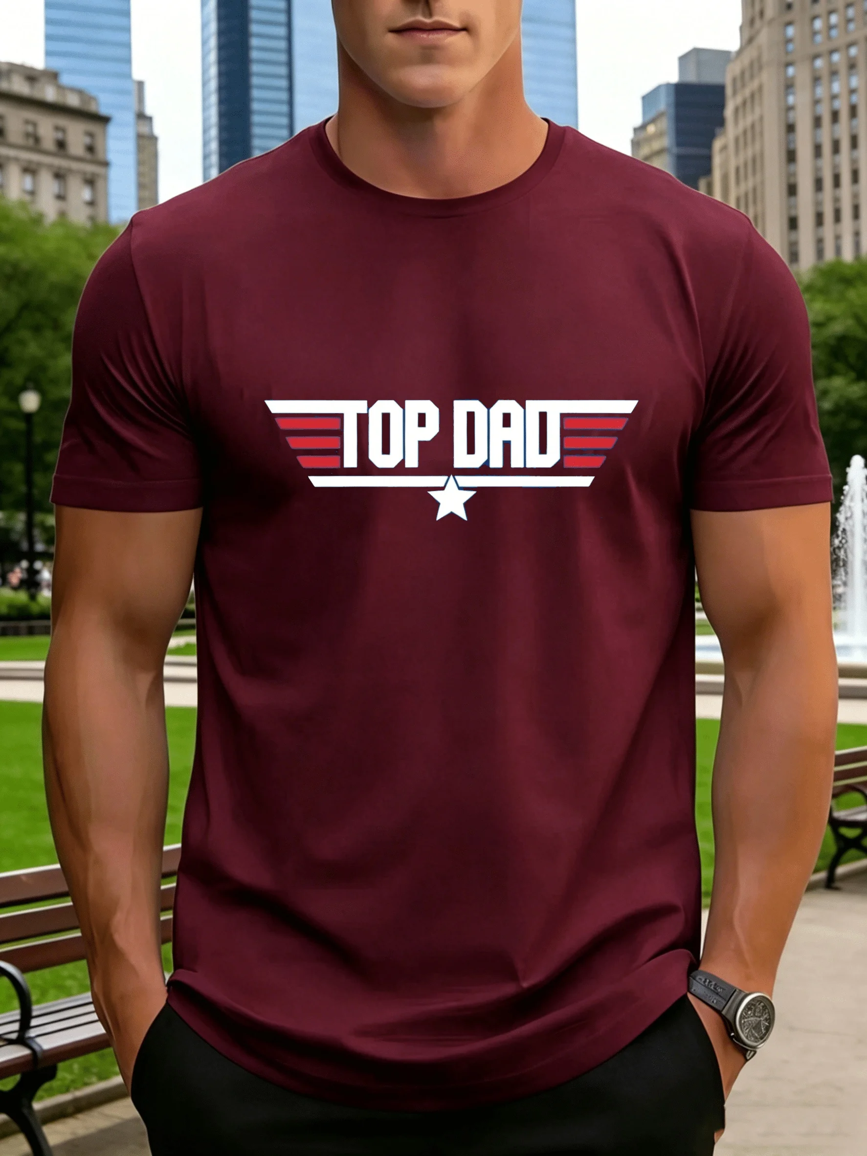 2026 Casual Men's T-shirts Clothing Top Dad Print Short Sleeve T-shirts Plus Size Loose Round Neck Short Sleeve Daily Menswear