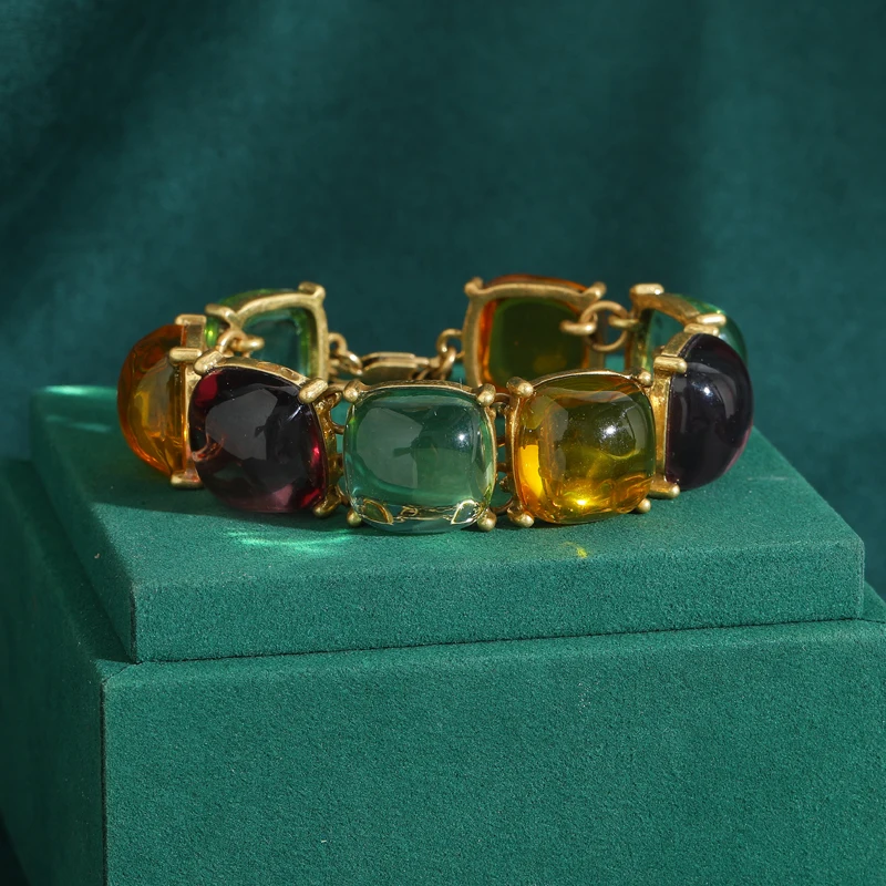

Vintage Colored Candy Glaze Charm Bracelets For Women Round Cute Valentine Day Gift Gothic Jewelry Gold Color Accessories 2025
