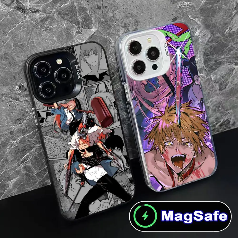 

Чехол для мобильного телефона с бензопилой в стиле аниме для iPhone 16, 15, 14, 13, 12, 11 Pro Max Plus, полупрозрачный цветной защитный чехол MagSafe для мобильных телефонов