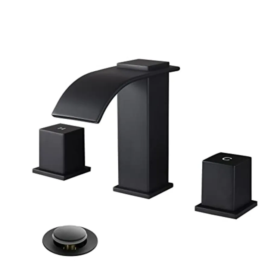 

Luxury Brass Widespread Waterfall Bathroom Sink Faucets for 3 Hole 2-Handle 8 Inch Deck Vanity Faucet Stainless Steel Pop-up Dr