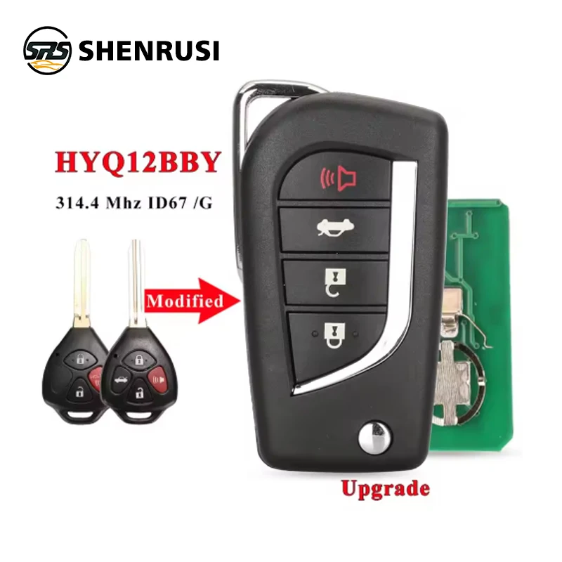 รีโมทกุญแจรถยนต์ SHENRUSI รุ่นอัพเกรด Flip HyQ12BBY ความถี่ 314.4Mhz ชิป 4D67 /G สำหรับรถยนต์โตโยต้า แคมรี่ อวาลอน โคโรลล่า แมทริกซ์ RAV4 เวนซ่า ยาริส