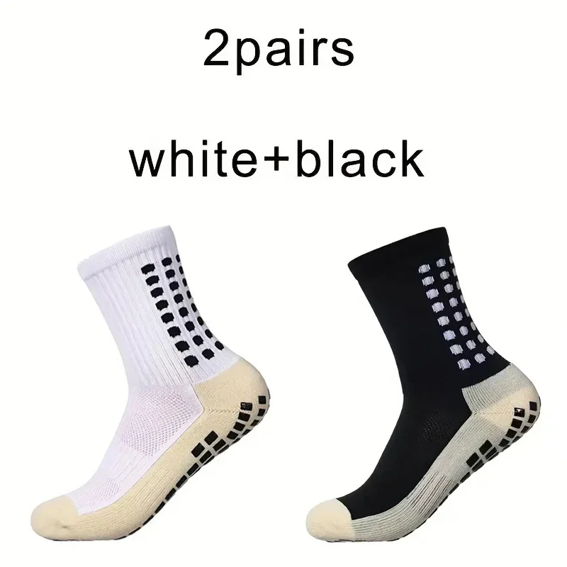 2 Pairs Anti-slip Football Socks Men Women Sports Socks Thickened Breathable Comfortable Football Basketball Running Grip Socks