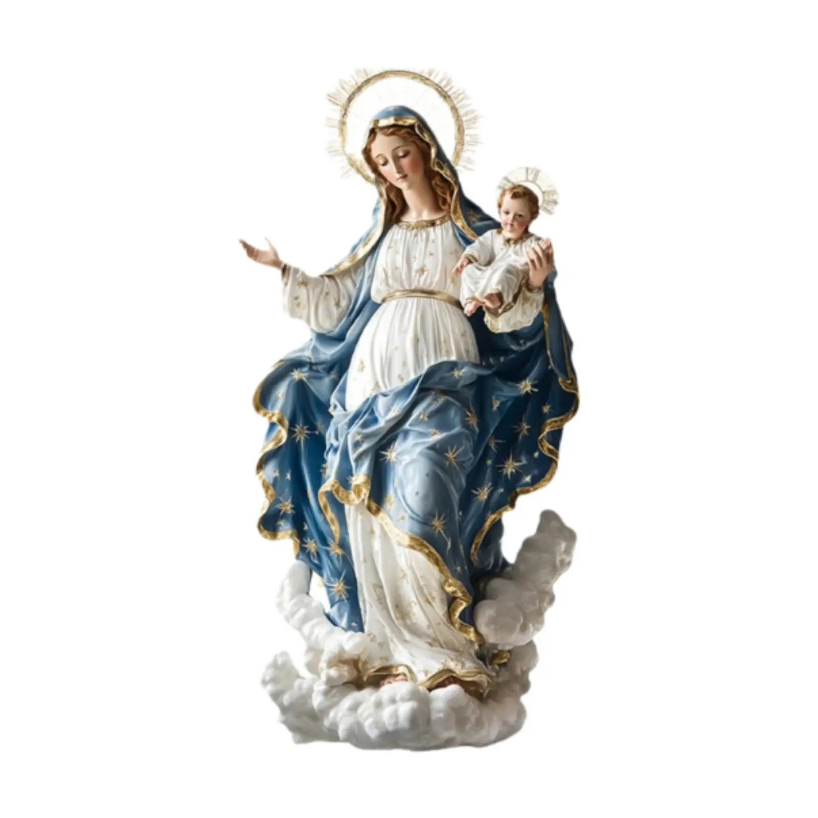 Blessed Mary Figurine Xmas Decor Sculpture for Living Room Countertop Shelf