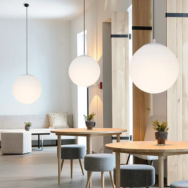Acrylic Milk White Ball Pendant Lamp PE Roll Molded Frosted Lustre Round Pendant Lights Modern Minimalist Lustre Home Decor E27