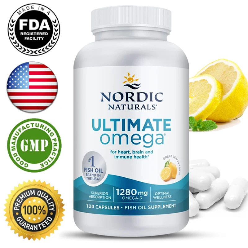 Omega Softgels-integratore concentrato di olio di pesce Omega 3 arricchito con DHA ed EPA-Lemony Non di pesce