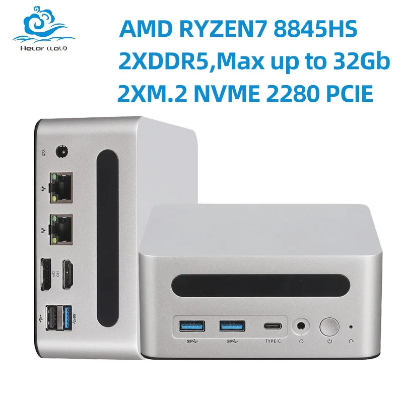 

Игровой мини-ПК Helorpc с поддержкой AMD R7 8845HS 2xDDR5 2xM.2 SSD WiFi6 Портативный компьютер с 2x2,5G LAN 4xUSB WiN11 Готовый