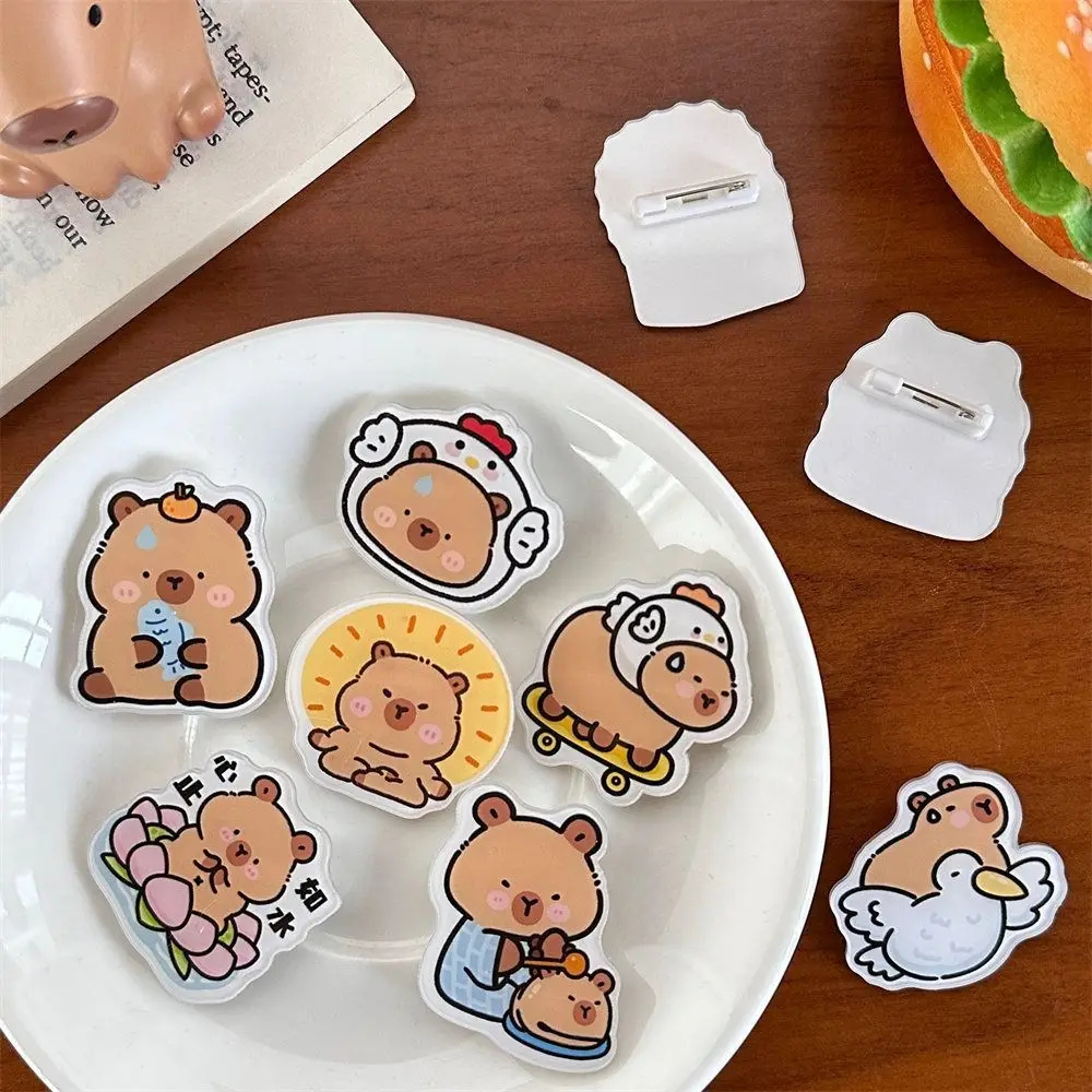 Cartoon Breastpin Hamburger Capybara Brooch Cute Kapibara Acrylic Capybara Pin Lapel Kawaii Capibara Pin Party