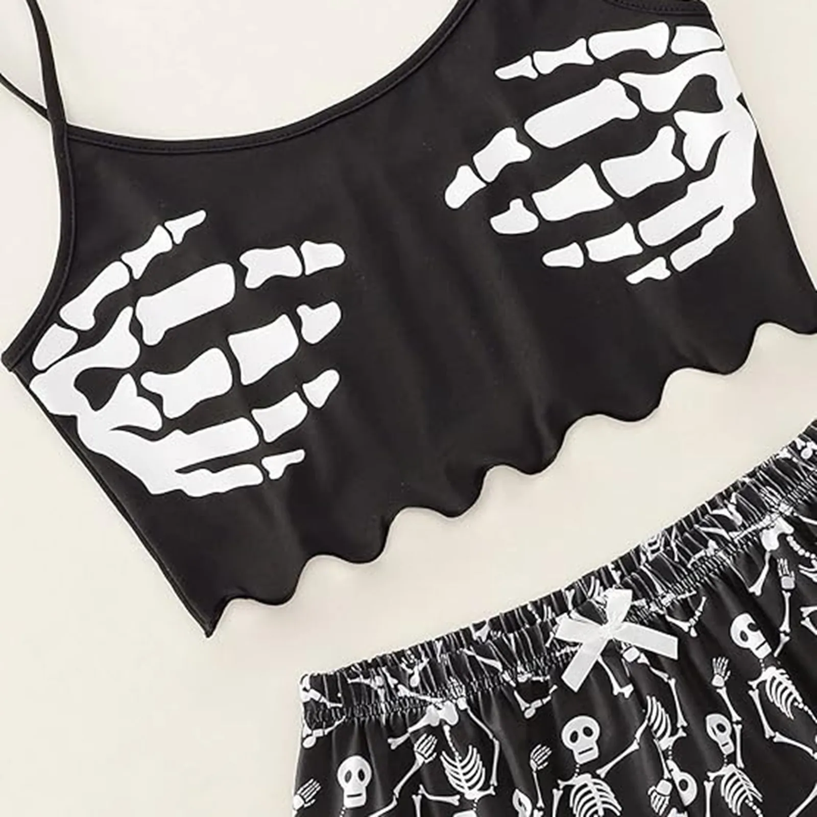 Halloween Skeleton Print Sleepwear Underwear Outfit 2024 Women Summer Sexy 2 Piece Shorts Suit Gothic Skull Graphic Sling Pajams