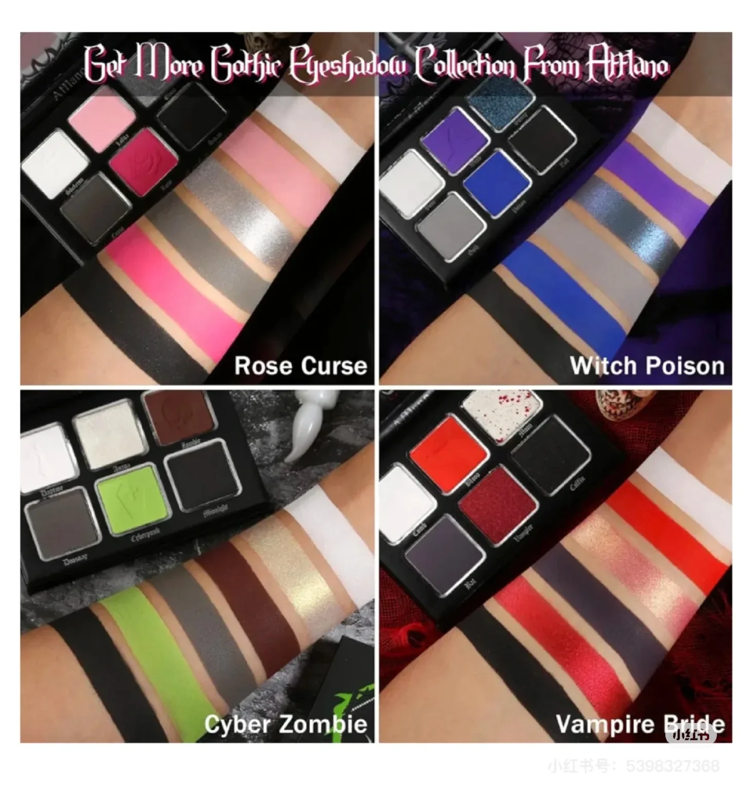 De Afflano 6 สี Goth Eyeshadow Palette สีดําสีขาวสีฟ้าสีชมพูสีแดงสีเขียวแต่งหน้า Matte Pearlescent Lasting Eye Shadow