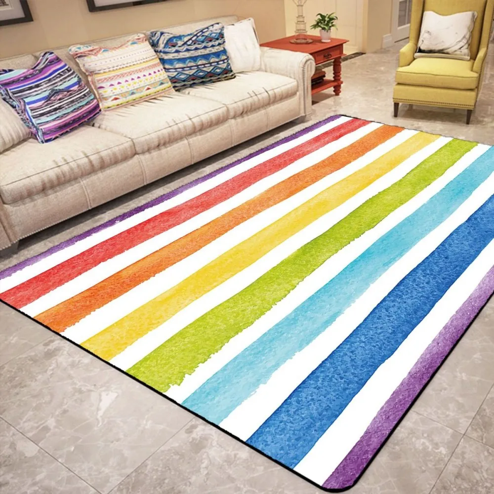 

VIKAMA Rainbow Striped Carpet For Living Room Bedroom And Children's Room Soft Non Slip Easy To Clean Decorative Floor Mat