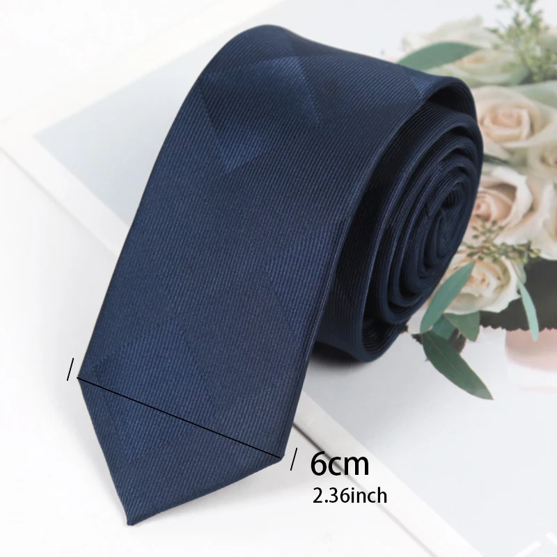 Men's Fashion Casual Skinny 6CM Necktie Polyester Ties for Man Plaid Solid Jacquard Cravat Business Wedding Party Accessories