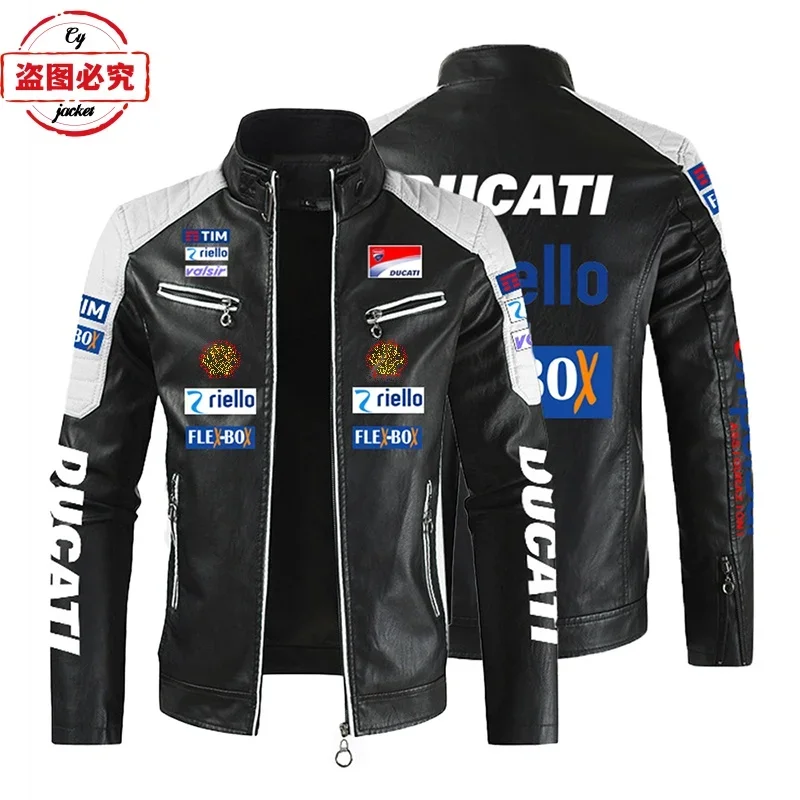 European Size Motorcycle Logo Printed Riding Suit PU Leather Jacket Windproof Men's Jacket Motorcycle Work Suit Racing Suit