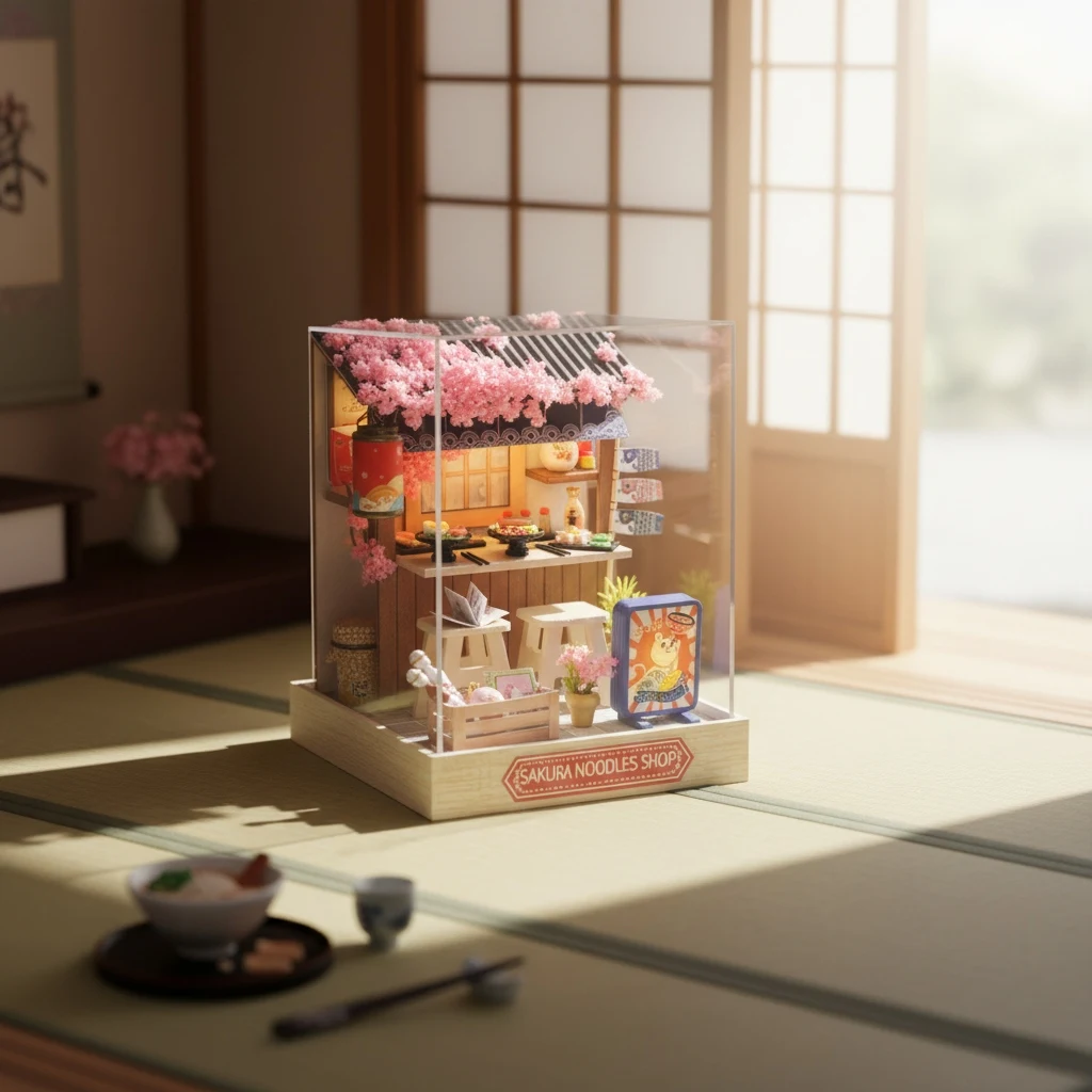 مجموعة نماذج OUZEY ثلاثية الأبعاد خشبية DIY "Sakura Noodle House" - مجموعة مطعم على الطراز الياباني، حرفة كوخ مصغرة #4