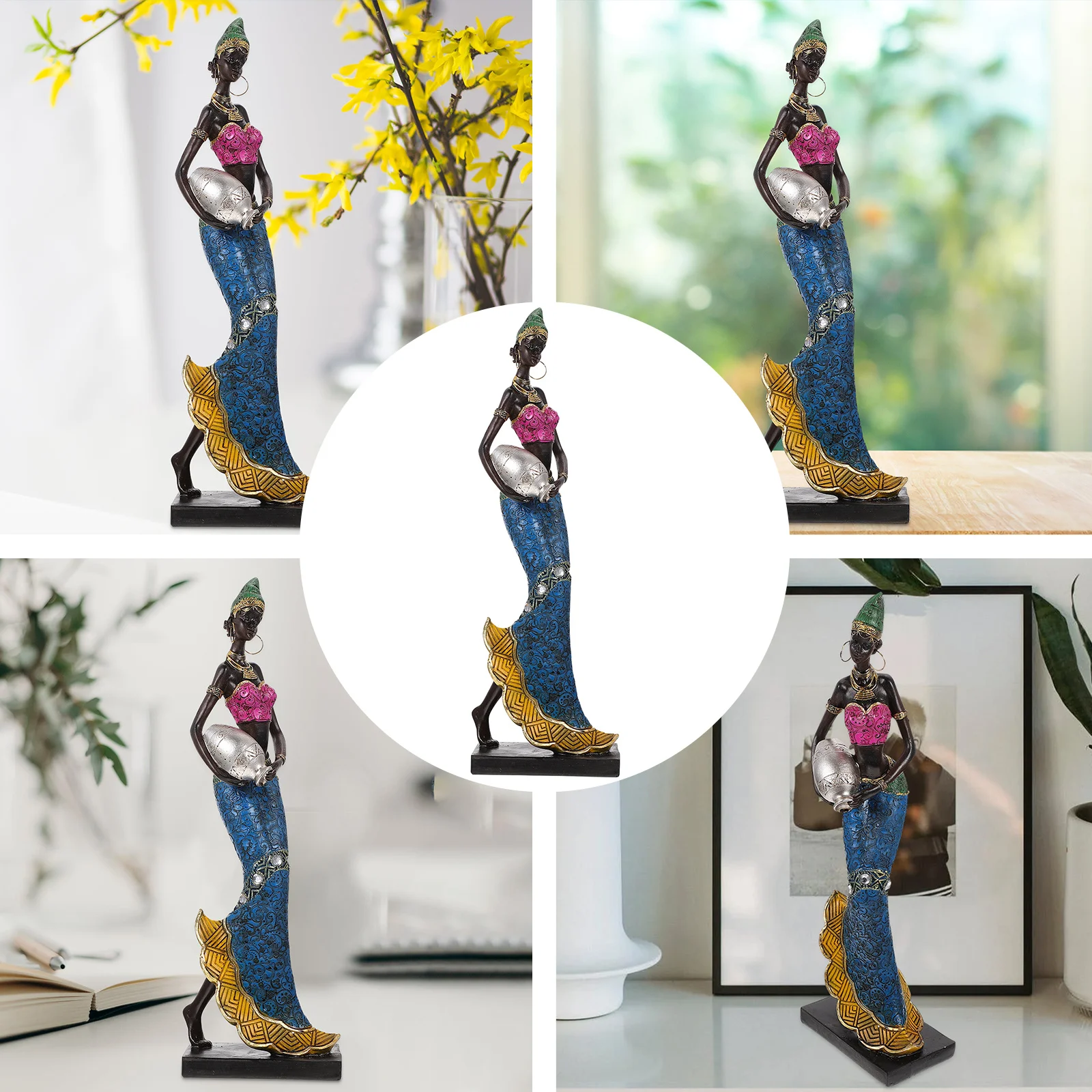 

Retro Decor African Sculpture Statue Decoration Chic Gift Desktop Adornment Green Lady Ornament