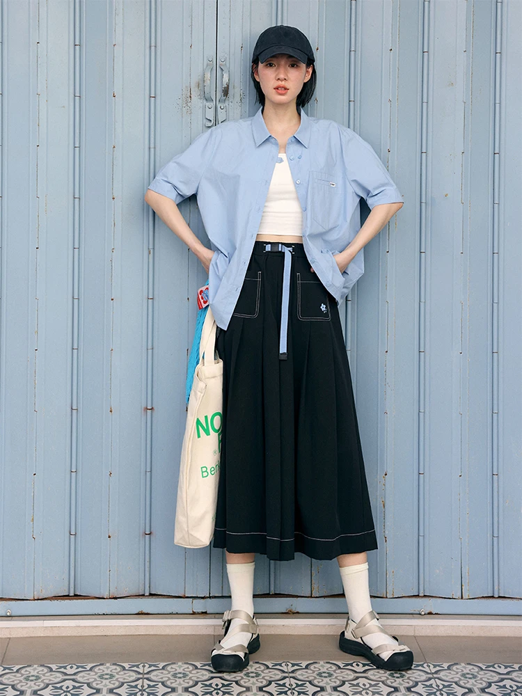 

Широкие брюки-юбка А-силуэта Bla: повседневные, с высокой талией, из полиэстера, с принтом, удобные, дышащие, женские, для отдыха