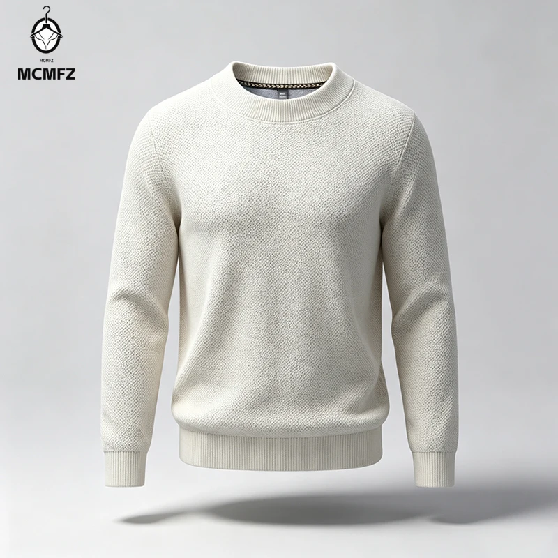 Mens Round Neck Long Sleeve Pullover Classic Honeycomb Knit Texture Stretch Fabric Casual Daily Male Warm Knitwear view 3