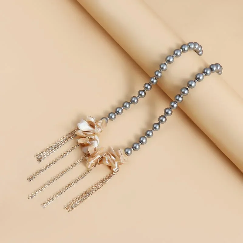 غير النظامية اللؤلؤ شل مطرز مع شرابة الترقوة سلسلة قلادة Ins ضوء الفاخرة الملمس حزب مجوهرات هدية #3