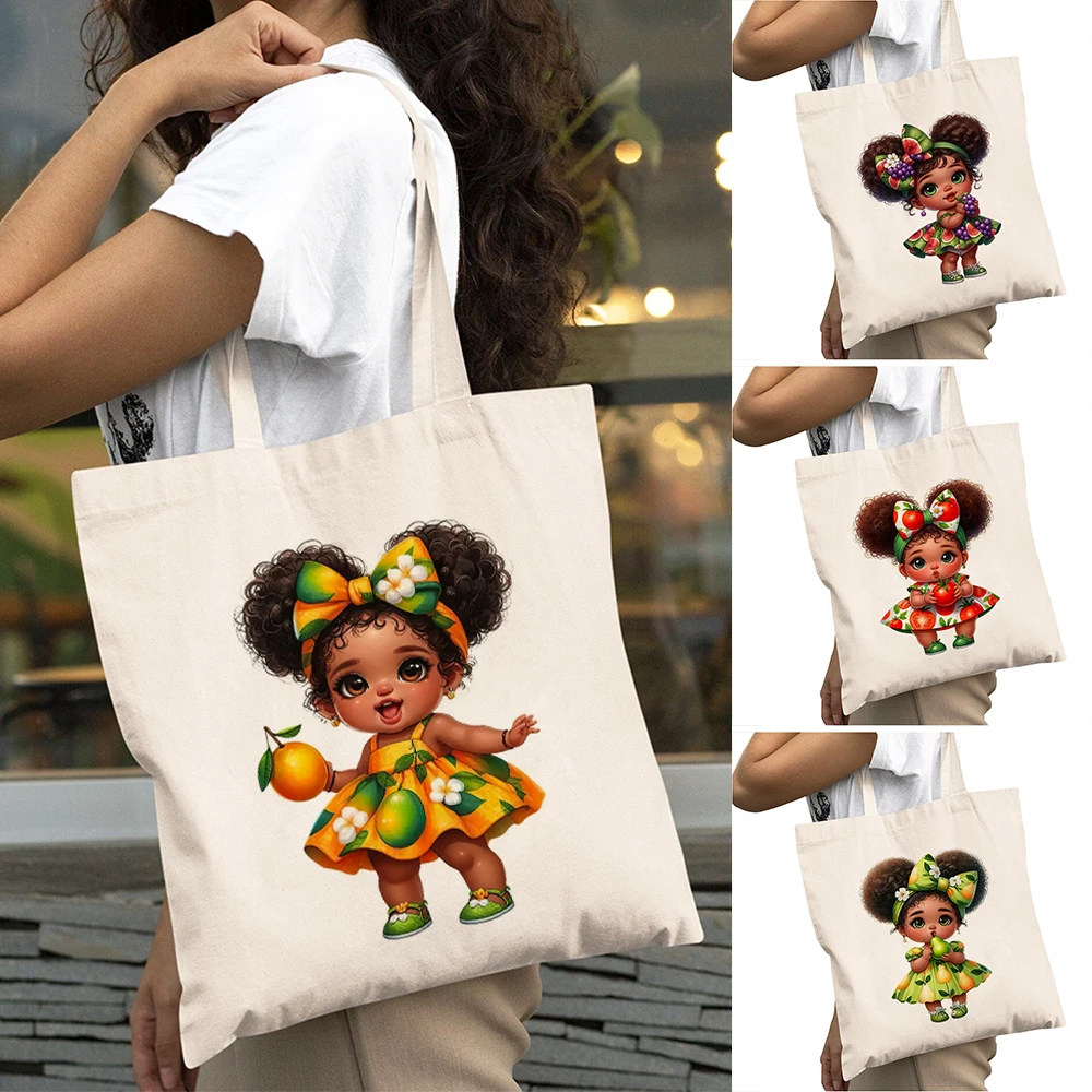 

Fashion Citrus Girl Shopping Bag Large Capacity Fig Women Daily Use Shoulder Handbag Double Print Peach Lady Shopper Bag 40x45cm