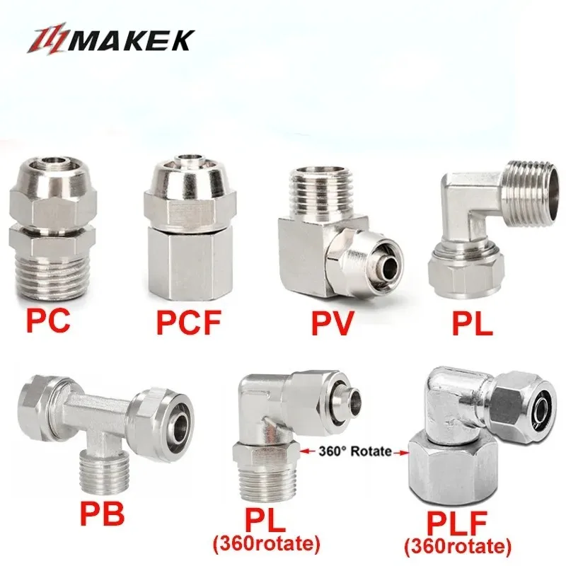 Copper Pneumatic Fittings Air Fitting OD 4 6 8 10 12 mm Thread 1/8 3/8 1/2" 1/4"BSP Quick Connector For hose Tube Connectors