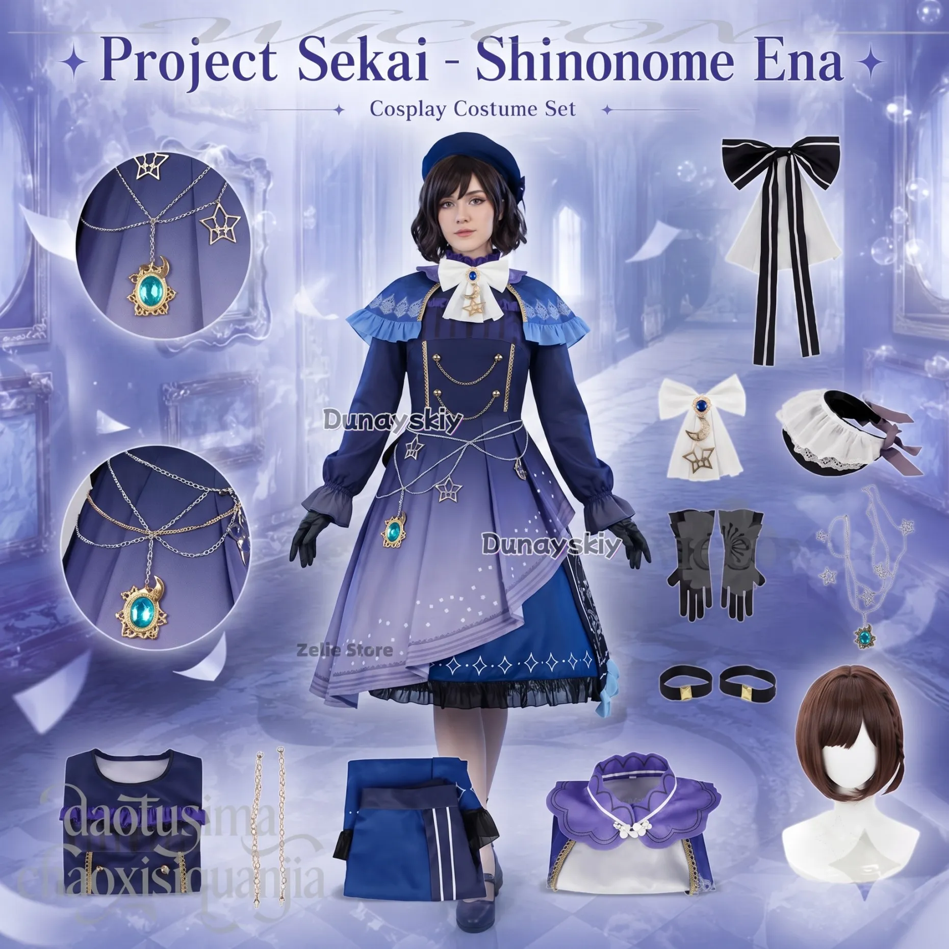 

Shinonome Ena 코스프레 Goth Lolita Retro Long Kawaii Dress Headwear Wigs Full Set Halloween Cos Anime Game Project Sekai Cosplay