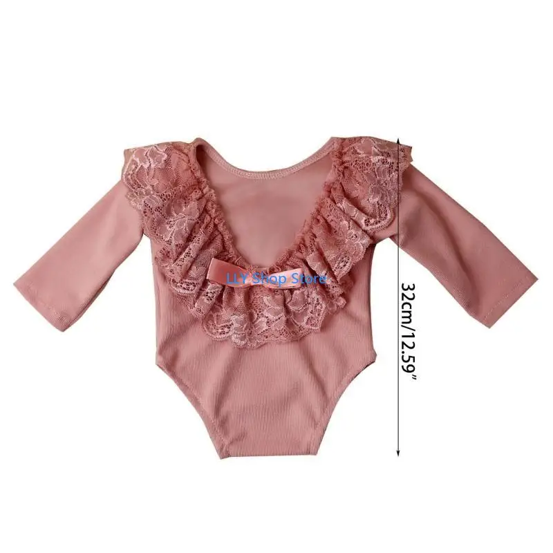 T8UD الوليد صور الدعائم جمبسوت من الدانتيل ملابس الطفل التصوير بأكمام طويلة عارية الذراعين رومبير لحديثي الولادة التقاط الصور