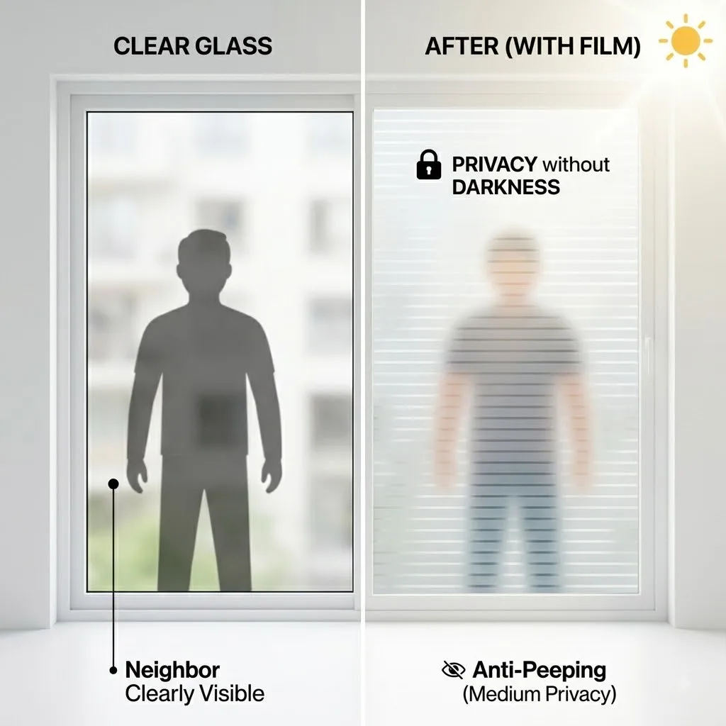 Self‑Adhesive Horizontal Striped Window Film, Frosted Privacy Window Sticker, Anti‑UV Light Filtering Decorative Glass Film for