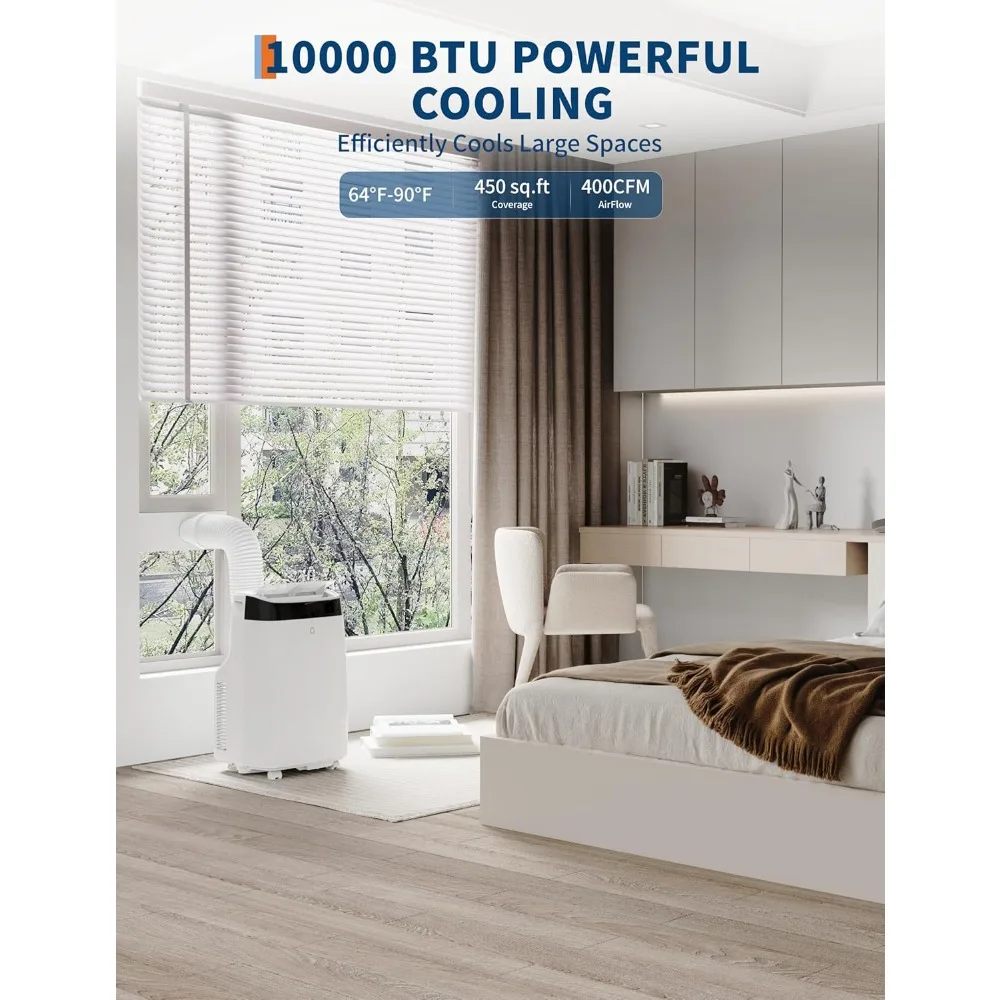 10000 BTU portable air conditioner, 3-in-1 with dehumidifier, capable of cooling rooms up to 450 square feet