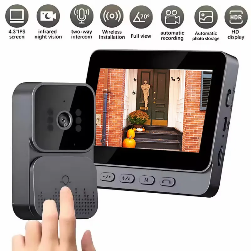 ドアベルカメラスマートワイヤレス4gビデオインターホンカメラインテリジェントナイトビジョン43インチhdスクリーンセキュリティホームアパート用