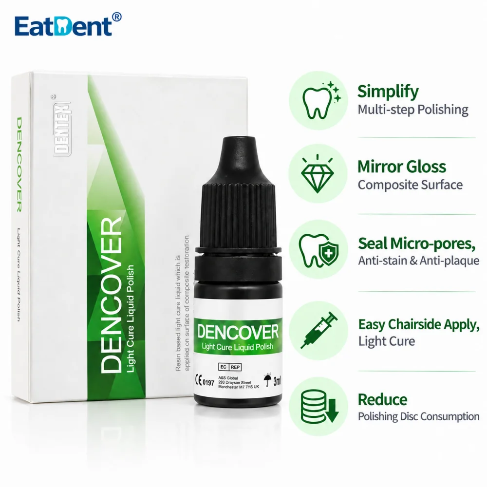 Dental DENCOVER Light Cure Liquid Polish for Sealing/Beautifying The Surfaces of Veneers, Inlays, and Remporary Restorations