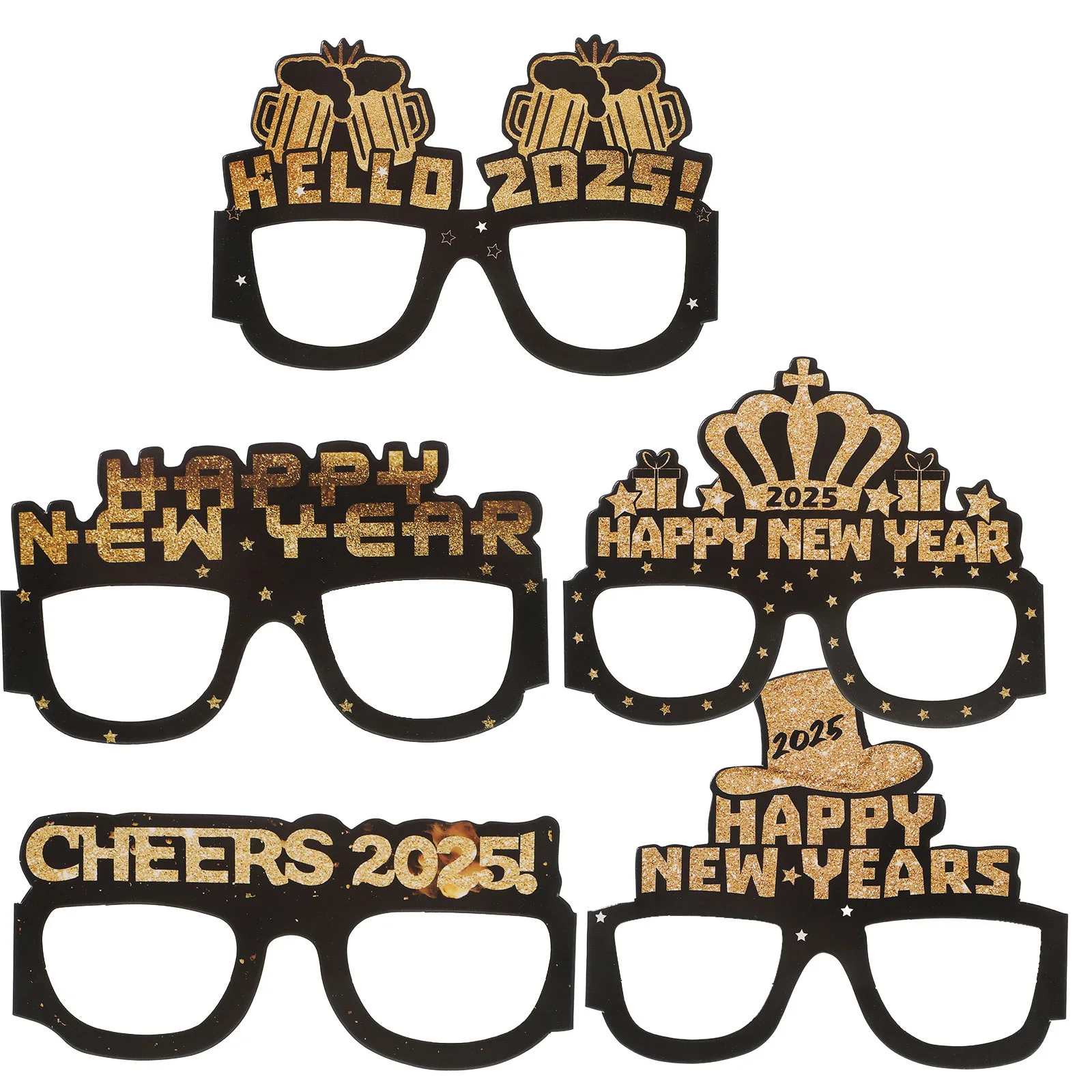 

5Pcs Novelty Glasses 2025 Happy New Year Party Accessories Festive Paper Eyewear for Event Decoration Fun Goggles