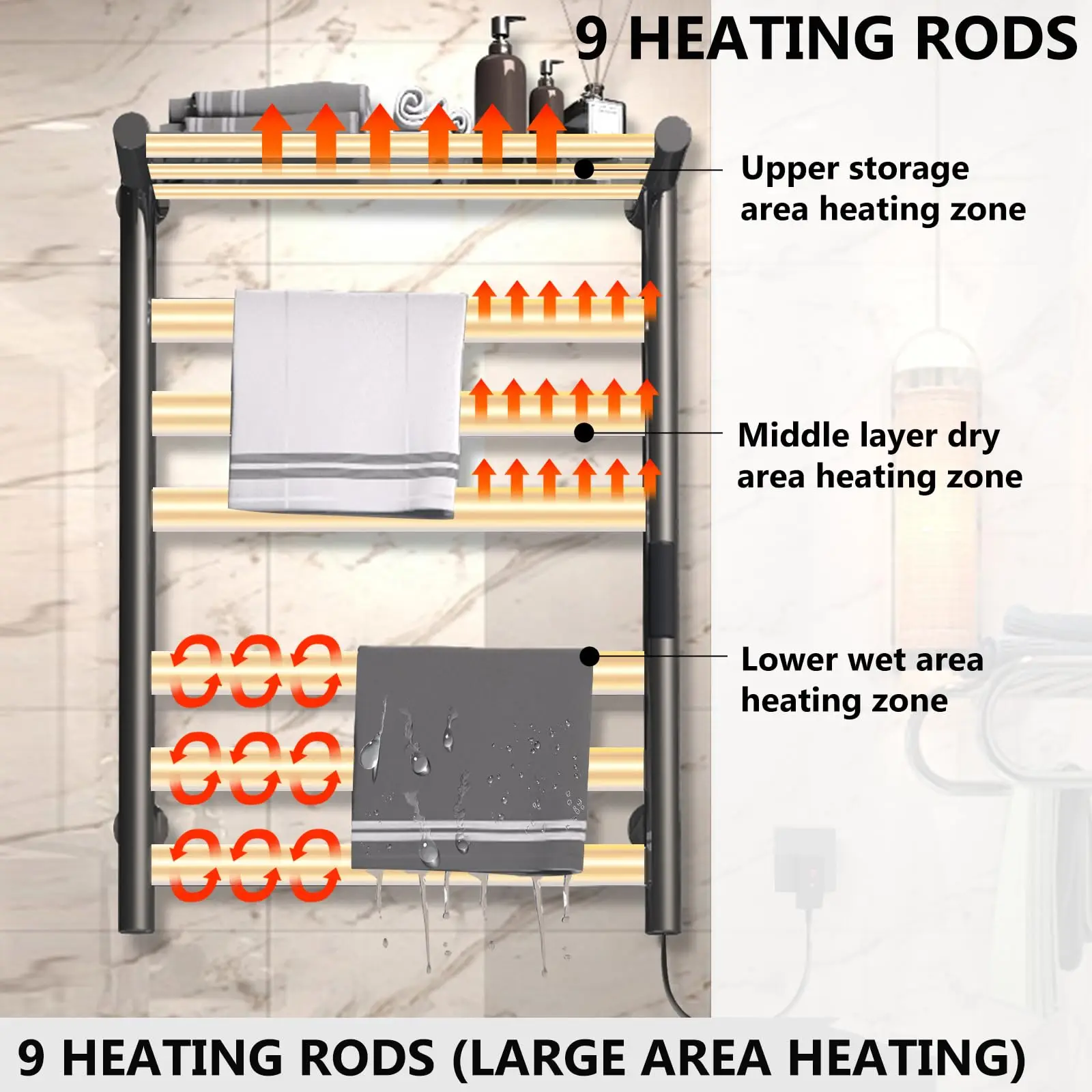 Smart Bathroom Towel Dryer Heater Rack - Wall-Mounted Space Aluminum Radiator Electric Towel Warmer