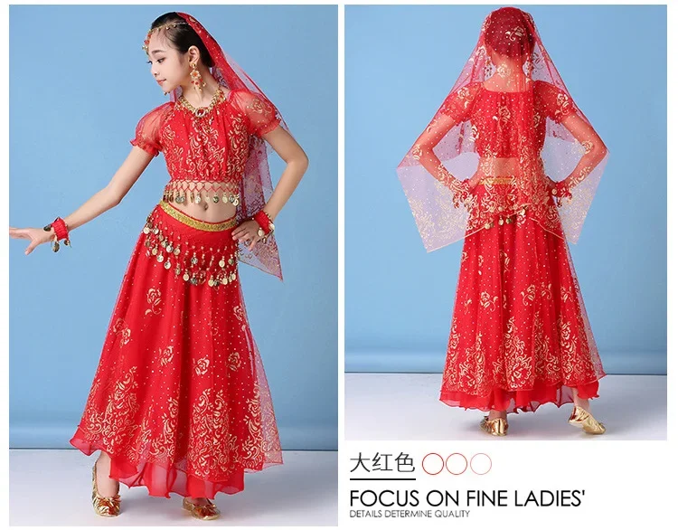 4 pçs/set novas crianças conjunto de traje de dança do ventre oriental indiano trajes de dança do ventre vestido roupas indianas para meninas
