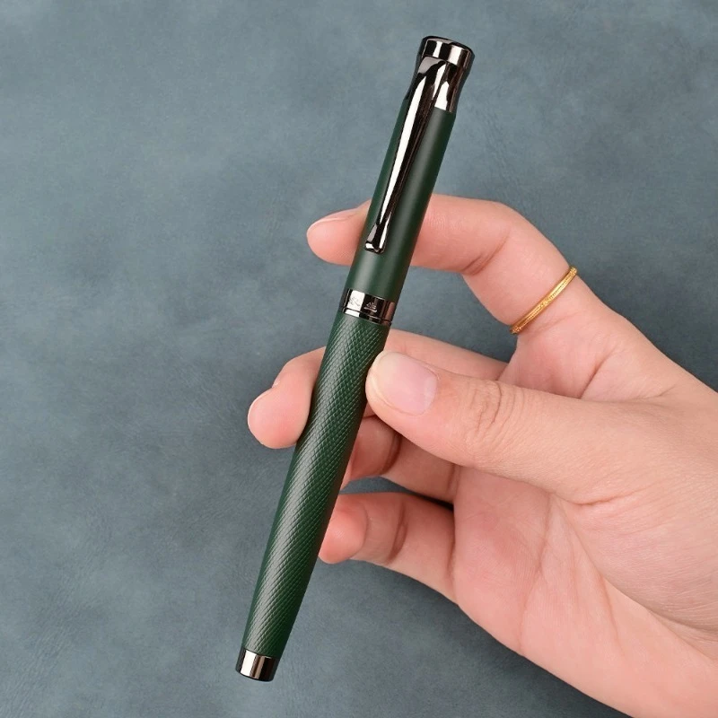 Wingsung Green Checkered Fountain Pen Metal Men's Business Office Graphic Artist Curved 0.7mm 0.5F Pointed Calligraphy Pen Gift