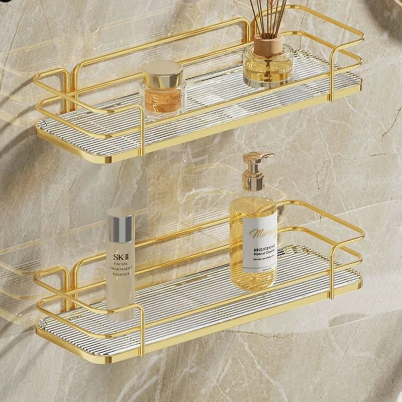 Light Luxury Small Wall Mounted Shelf Acrylic No Punch Bathroom Storage Cabinet Sink Organizer Cosmetic Tray Rectangular Basket