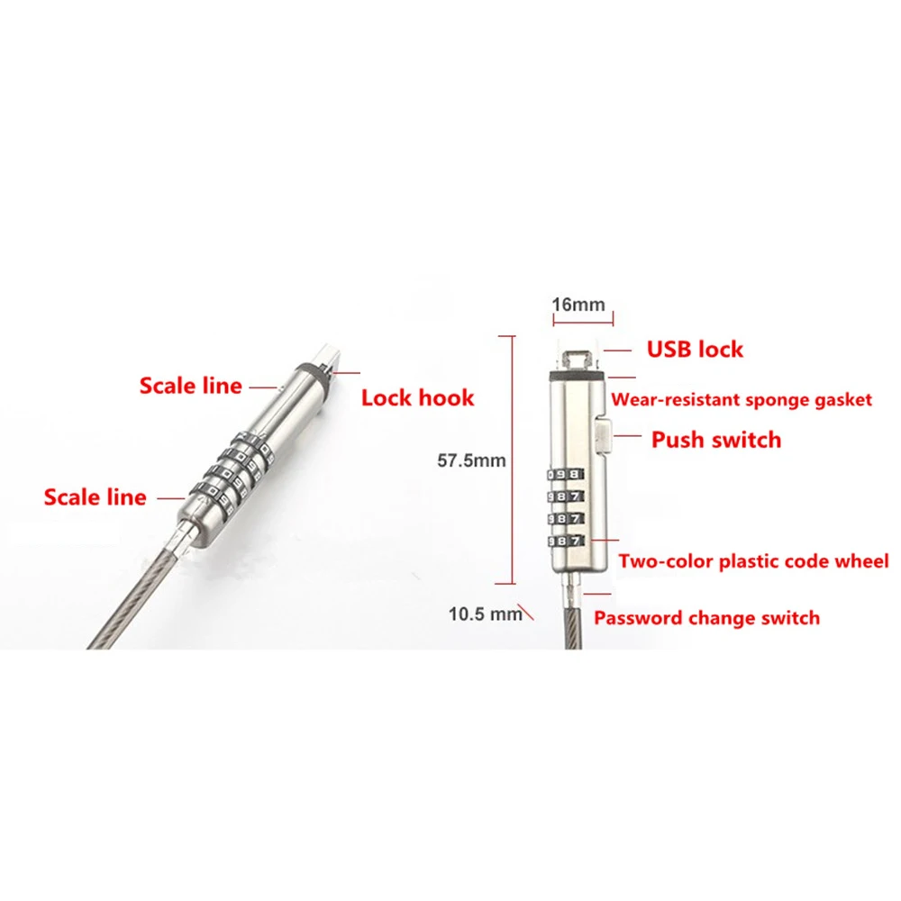 Candado Universal Digital para ordenador, Cable de seguridad USB, 4 unidades