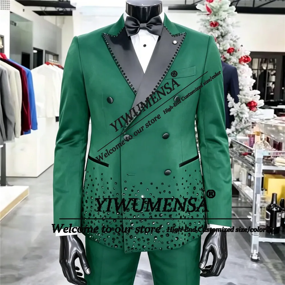 Brilliant Beading Stones Suit Men For Wedding Double Breasted Jacket Pants 2 Piece Set s Groom Tuxedos Formal Terno Masculinos