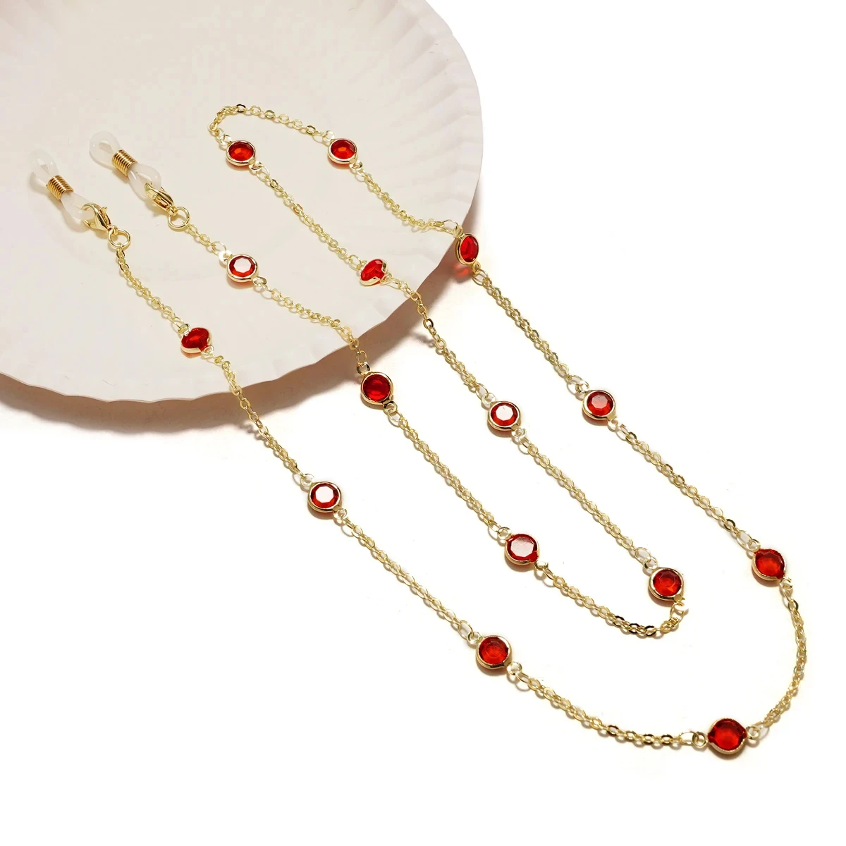 نظارات شمسية ماسية مائية سلسلة مظلة ، قناع معدني بسيط لؤلؤ جوهرة نظارات سحر ، نظارات بحبل أحمر ، حبل إطار ، موضة