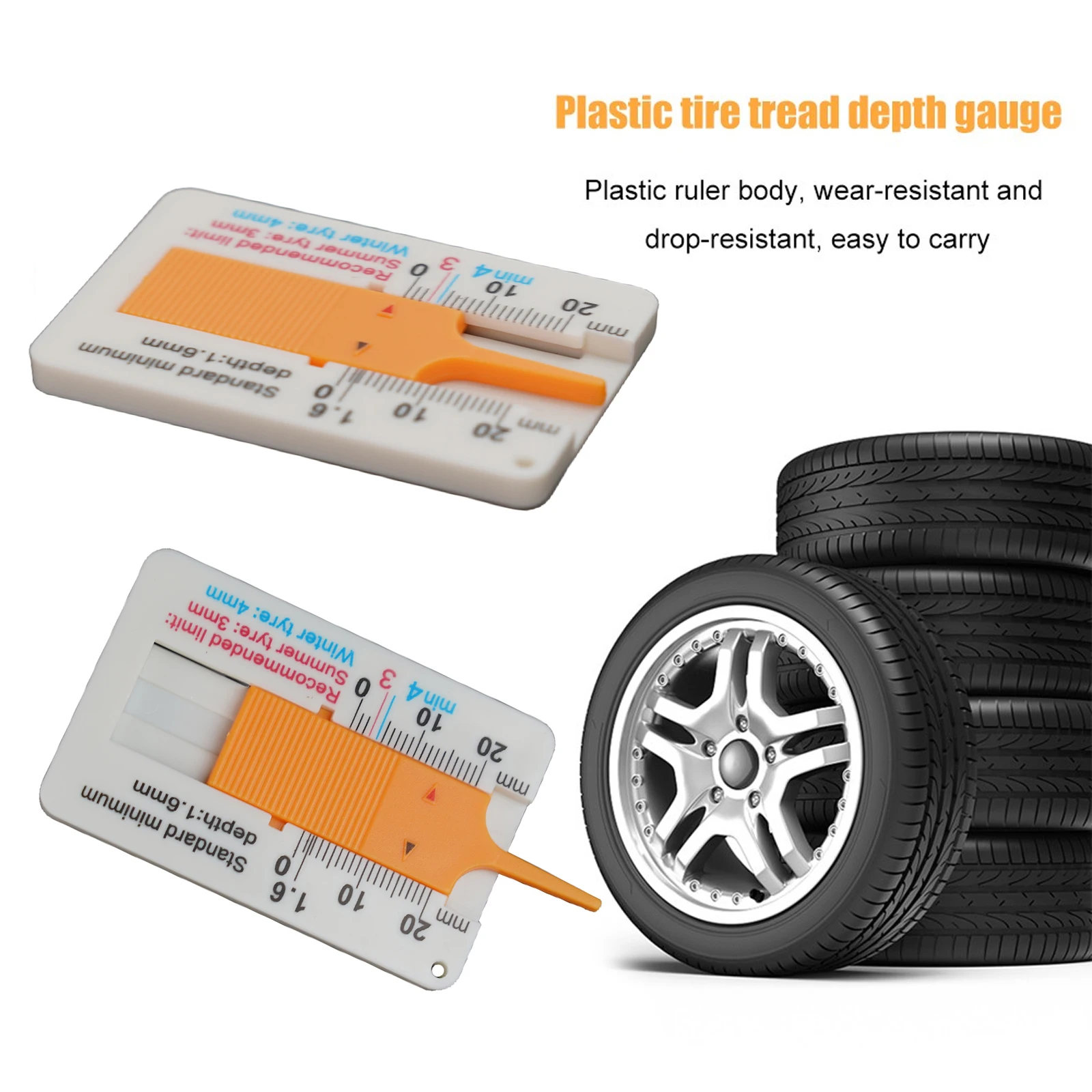 Plastic Tire Tread Ruler 0-20MM Indicator  Vernier Depth Caliper Tire Tread Depth Ruler Gauge Page Motorcycle Measuring Tools