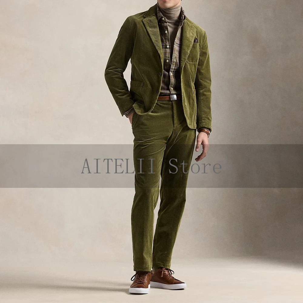Elegant Mens Suit for Men Luxury Men\'s Corduroy Two-piece Suit Social Men\'s Suits Complete Suits Man Suite Costumes Ternos ، Set