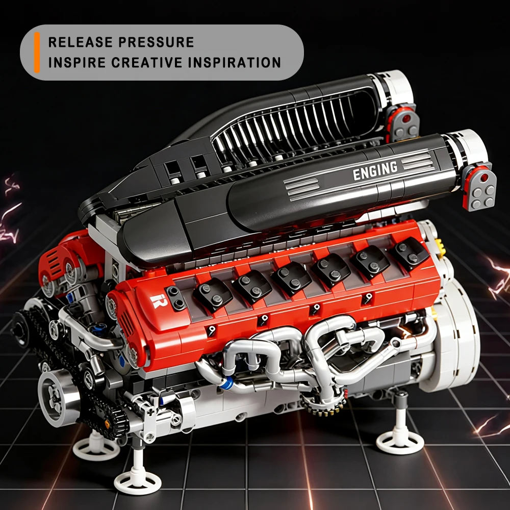 Motor de combustión interna de carreras V12 SP3, modelo de motor de coche famoso, grupo de bloques de construcción, ensamblaje de energía, ladrillos, juguete para regalo para niños