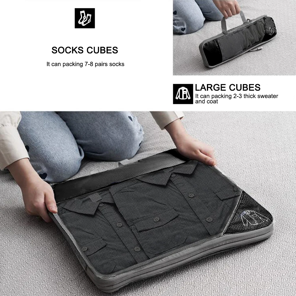 Lightweight Travel Storage Organizer Set Compressible 3/6 Pieces Suitcase Bags Packing Cubes Portable Mesh Visual Luggage