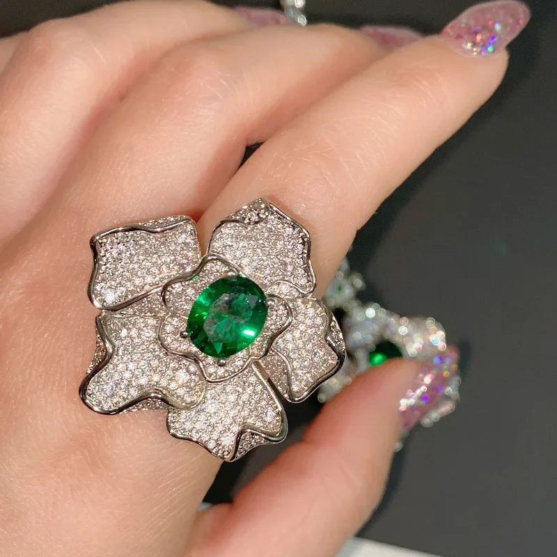 MDL モアサナイト風ヘビーデューティー高級ヴィンテージジュエリー18K金メッキフェイクエメラルドトルマリンペンダントとルースブリップリング。