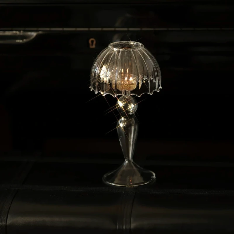 French Retro Glass Candle Holder Home Decoration Ornament Cafe Candle Holders Candlestick Candelabro Room Decor Desktop Decors