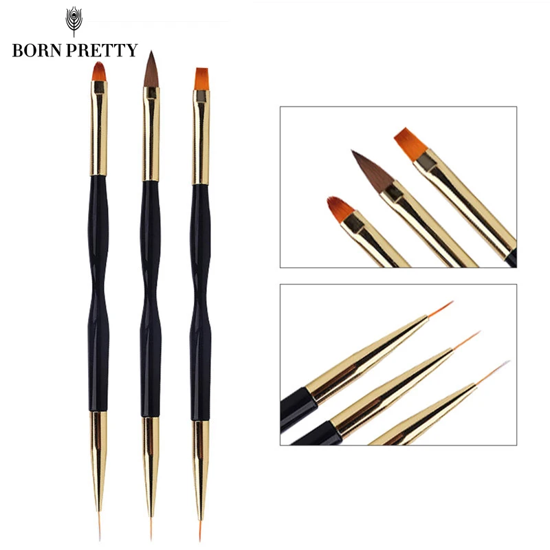 

BORN PRETTY 3PCS/SET Double Head UV Gel Nail Brush Acrylic French Stripe Nail Art Liner Brush Line Drawing Pen Painting Tools