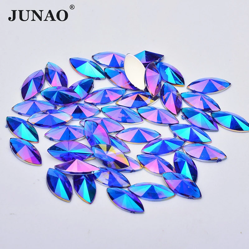 JUNAO 5*10mm 7*15mm Mix Color AB Crystal Rhinestone Applique Flat Back Decoration Crystal Strass Non Sewing Stone for DIY Crafts