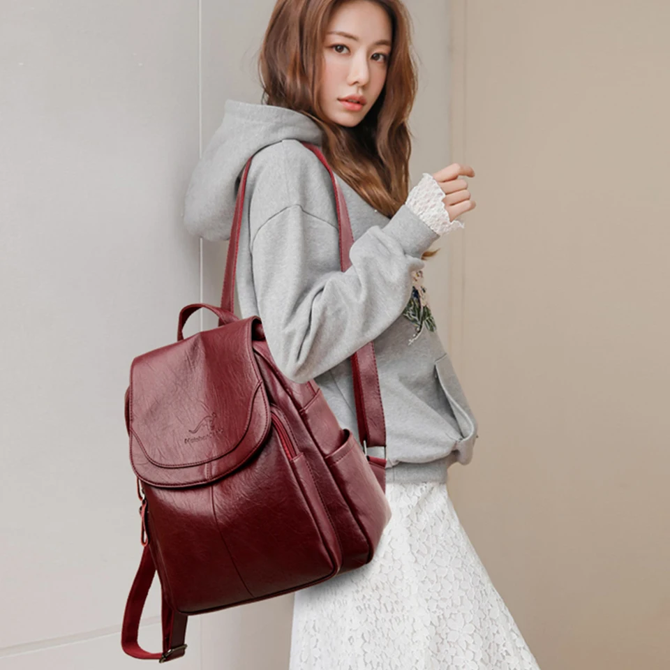 Ladies Bookbag Rucksack Women Large Capacity Backpack Purses High Quality Leather Female Vintage Bag School Bags Travel Bagpack