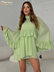 Clacive Fashion Loose White 2 Piece Sets Women Outfit 2025 Elegant Strap Sleeveless Dress With Long Sleeve Ruffle Dresses Set